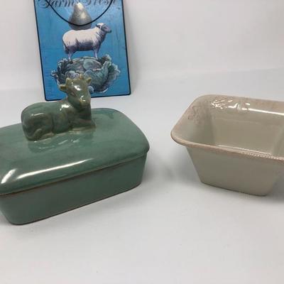 187:  Sheep Cookie Jar, Cow Pottery and Others