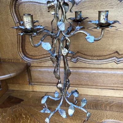 311:  Vintage Candelabra Gold Toned Leaf Design 