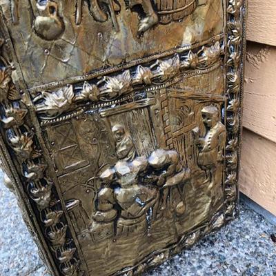 309:  Antique European  Hammered Brass Hinged Lidded Box