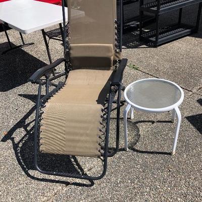 220:  Lounge Lawn Chair, Side Table and Propane Lantern