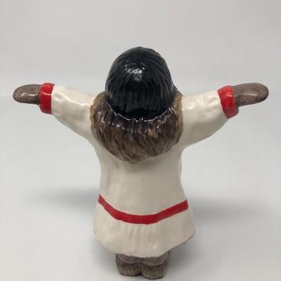 126:  USSR Eskimo Girl and Boy with Dog Signed Figurine