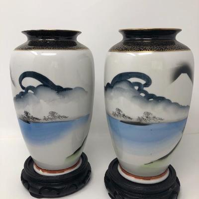 123:   Hand Painted Oriental Vases with Oriental Bowls