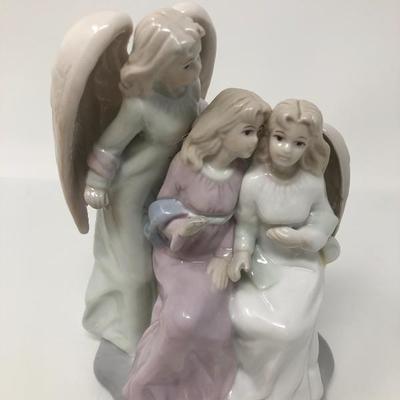 202:  Multi Wood Hand Crafted Angel, Porcelain Angels 