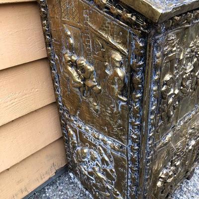 309:  Antique European  Hammered Brass Hinged Lidded Box