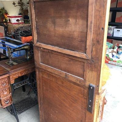 302:  Antique German Solid Wood Hand Carved Corner Hutch