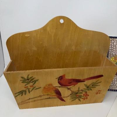 209:  Wood Letter Holder, Vintage Stationary and Signed Tiles