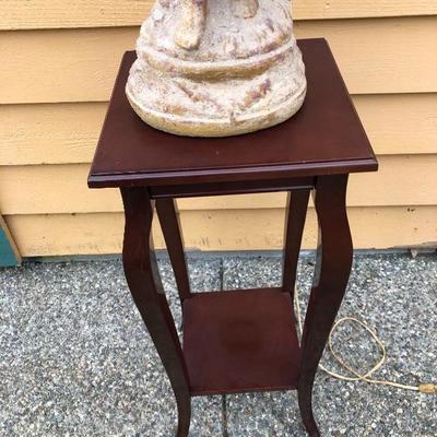 308:  Antique Statue Lamp with Metal Shade and Pedestal Table