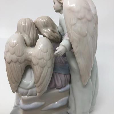 202:  Multi Wood Hand Crafted Angel, Porcelain Angels 
