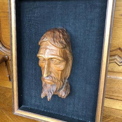 313:  Original Vintage Hand Carved Wood Head 