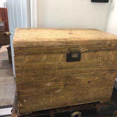 176:  Antique Solid Wood Travel Chest