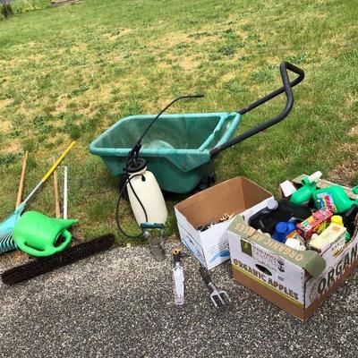 228:  Garden Wheelbarrow, Garden Tools and Chemicals