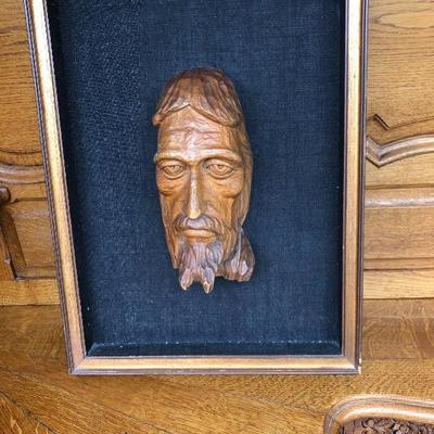 313:  Original Vintage Hand Carved Wood Head 