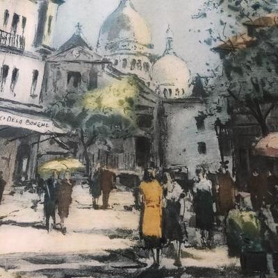 185:  Framed Rome Watercolor Painting