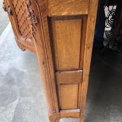 302:  Antique German Solid Wood Hand Carved Corner Hutch
