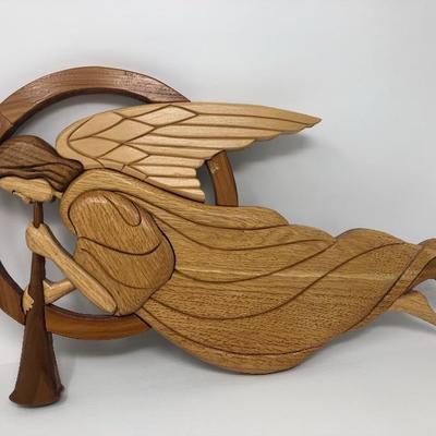 202:  Multi Wood Hand Crafted Angel, Porcelain Angels 
