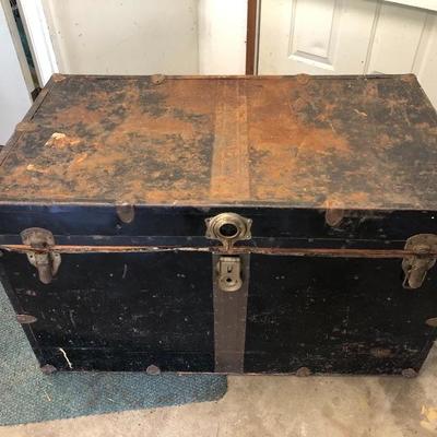 177:  Antique Well Traveled Travel Trunk 
