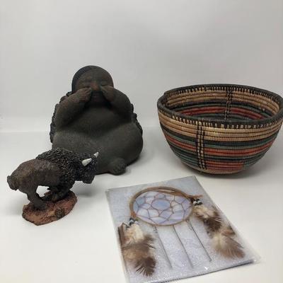 128:  Handmade Basket and Crying Indian Girl and Other Collectibles 