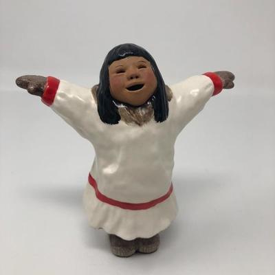126:  USSR Eskimo Girl and Boy with Dog Signed Figurine
