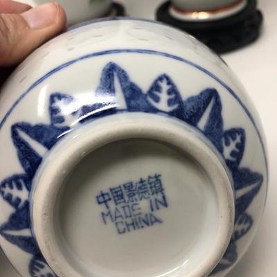 123:   Hand Painted Oriental Vases with Oriental Bowls