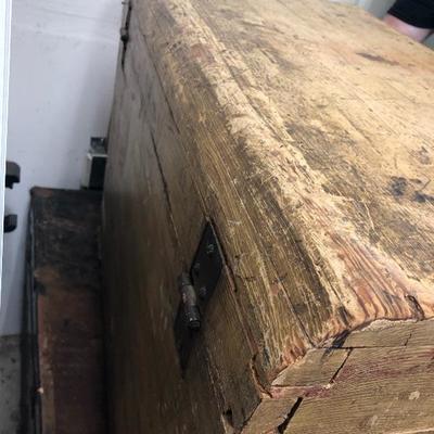 176:  Antique Solid Wood Travel Chest