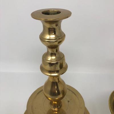 189:  Solid Brass Candlestick and Antique Mortar and Pestle Skultuna Bruk 