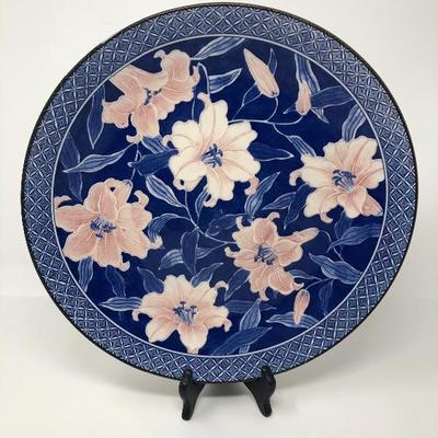 130:  Hand Crafted Glass Fish, Floral Japanese Charger and Small Fish Bowl