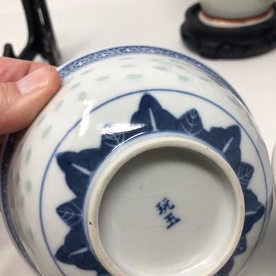 123:   Hand Painted Oriental Vases with Oriental Bowls