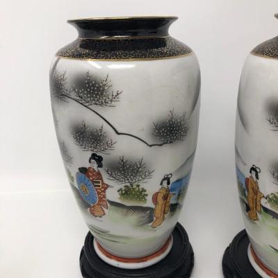 123:   Hand Painted Oriental Vases with Oriental Bowls