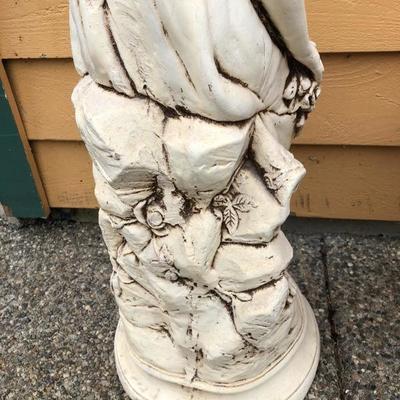 301:  Peasant Girl Statue And Ceramic Planter with Floral Arrangement