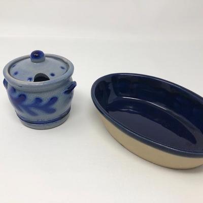 138: Stoneware Charger, Glass Dragonfly Vase and Other Stoneware