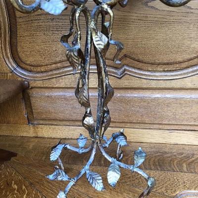 311:  Vintage Candelabra Gold Toned Leaf Design 