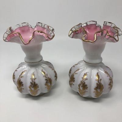 118:  Two Fenton  Hand Painted Ruffle Vases 