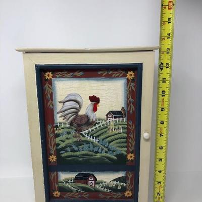 127:   Miniature Chicken and Rooster Collection in Charming Wood Shelf Cabinet