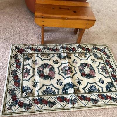 204:  Antique Tapestry and Wood Footstool 