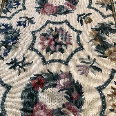 204:  Antique Tapestry and Wood Footstool 