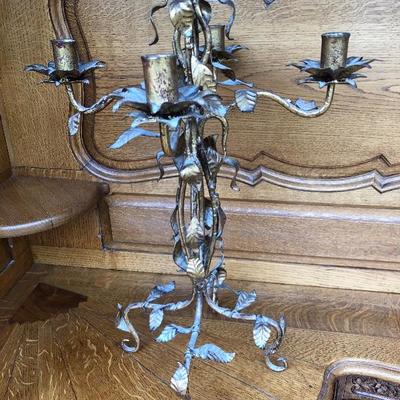 311:  Vintage Candelabra Gold Toned Leaf Design 