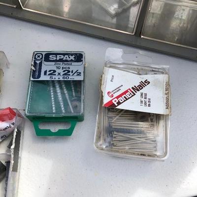 225:  Assortment of nuts and bolts including Nail Storage