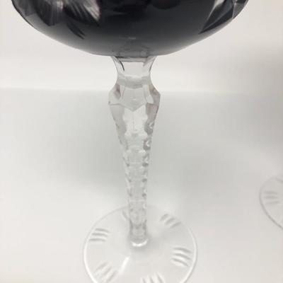 136: Bohemian Colored Czech Etched Hand Cut Crystal Wine Goblets