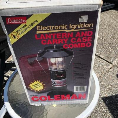 220:  Lounge Lawn Chair, Side Table and Propane Lantern