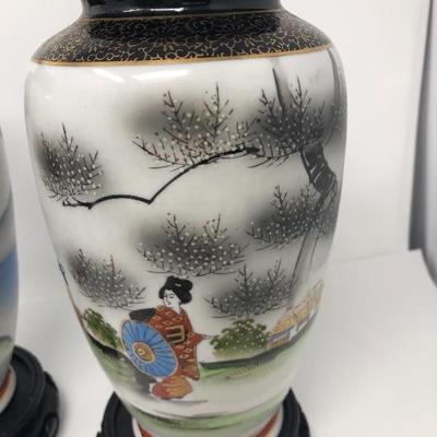 123:   Hand Painted Oriental Vases with Oriental Bowls