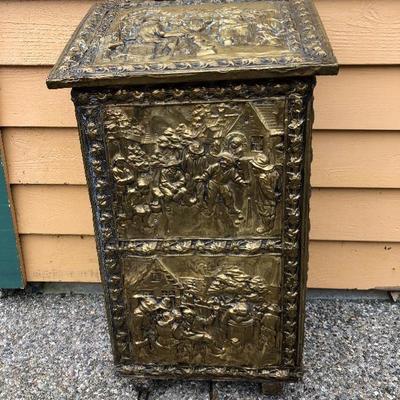 309:  Antique European  Hammered Brass Hinged Lidded Box