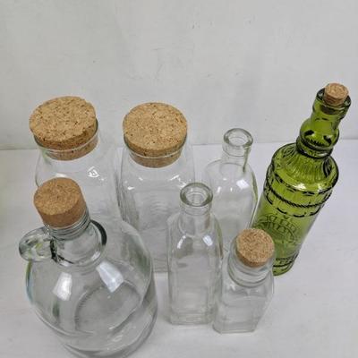 Decorative Glass Quart Bottles: Clear, One Green 