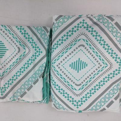 Duvet Cover & Two Pillow Shams Set, Queen Size 90 x 90 inches, Teal/White/Gray 