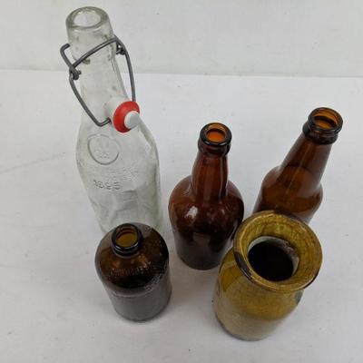Decorative Glass Bottles & Yellow Vase