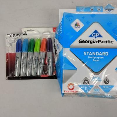 Georgia Pacific Paper, 500 Sheets & Sharpies Chisel Tip - Opened, Incomplete
