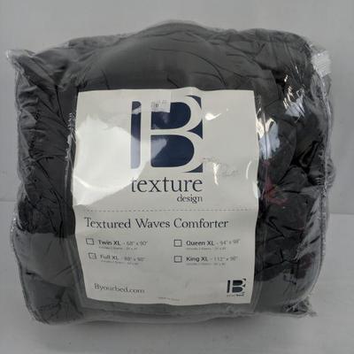 Textured Waves Comforter, Full XL, Gray
