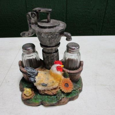 Chicken & Water Pump Salt & Pepper Shaker Holder