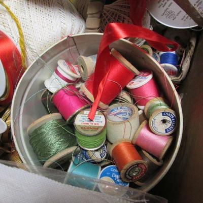 Box Lot Of Yarn & Cross Stitch Items