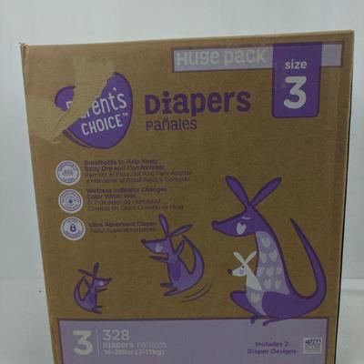 Parent's Choice Diapers, Size 3, 328 Count - New