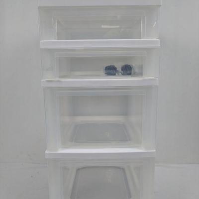 IRIS 4-Drawer Storage Cart with Organizer Top, White, With Wheels - New